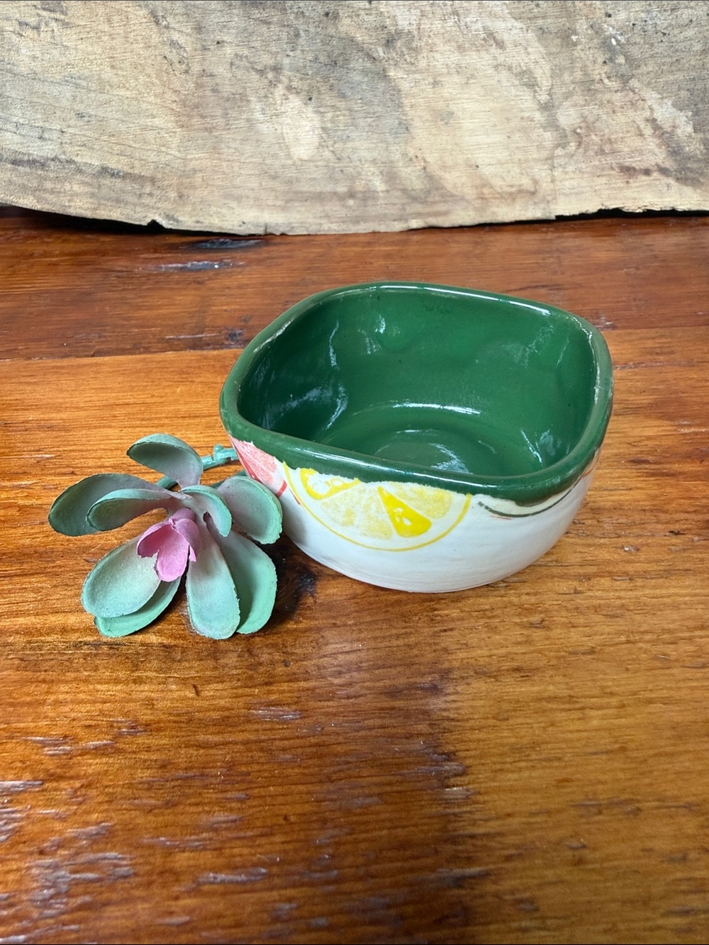 🍋 Handmade Pottery Bowl in Green with Citrus Motif